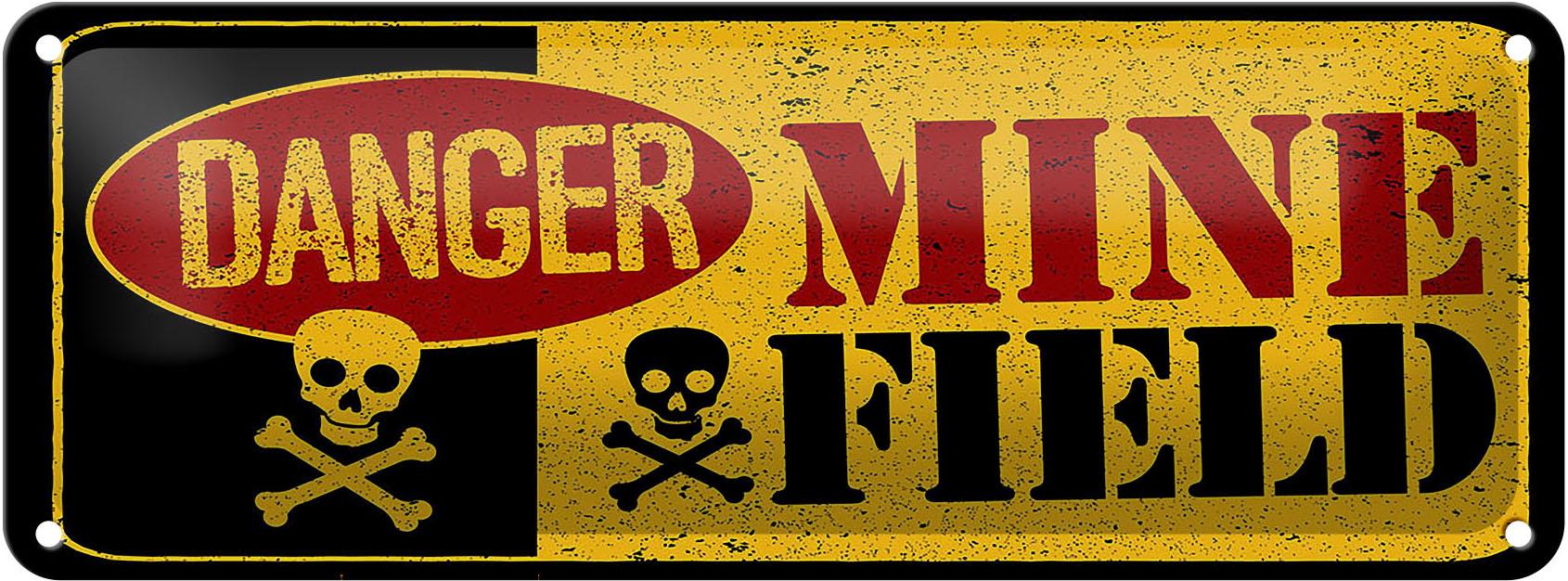 Blechschild Achtung Danger Mine Field Minenfeld 27x10cm Deko Schild tin sign